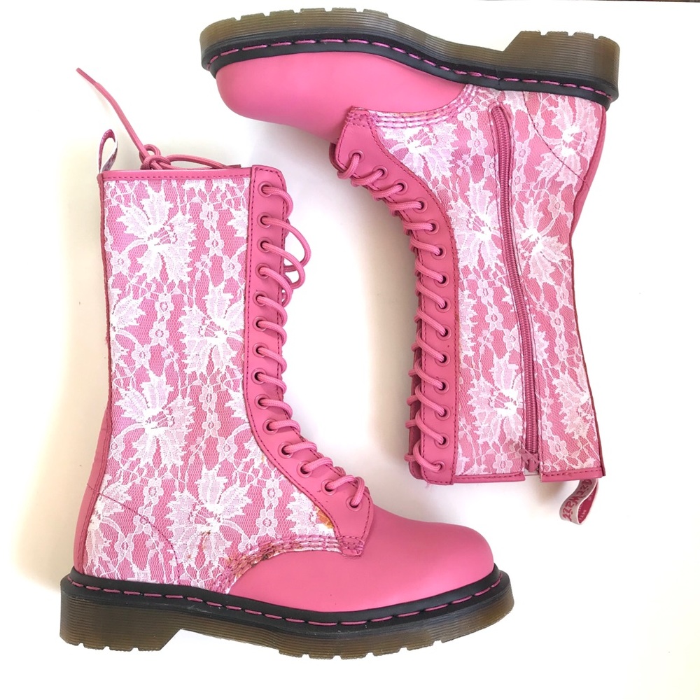 New Dr Martens Pink and White Mods Lace Boots